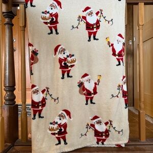 Holiday Time Cream Plush Throw with Red, Black & Gold Holiday Lights